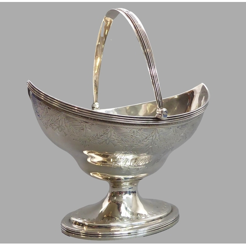 89 - A George III silver swing-handled basket with bright-cut decoration and unicorn crest, Peter and Ann... 