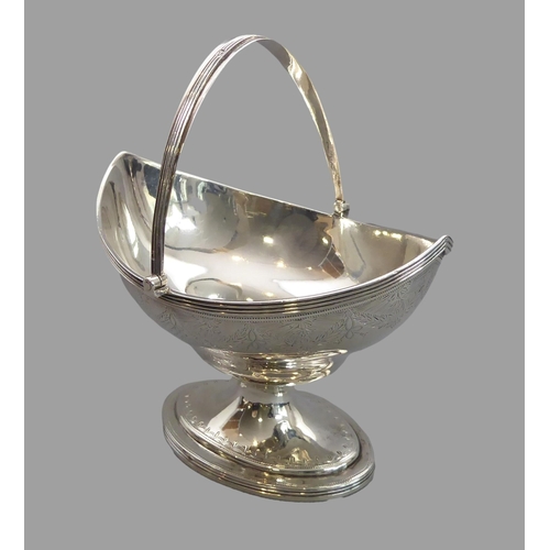 89 - A George III silver swing-handled basket with bright-cut decoration and unicorn crest, Peter and Ann... 