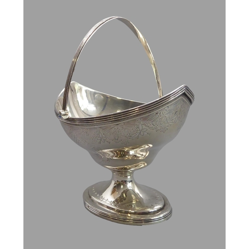 89 - A George III silver swing-handled basket with bright-cut decoration and unicorn crest, Peter and Ann... 