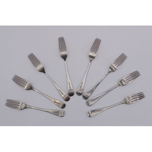 94 - Eight silver Old English pattern dessert forks - including a set of four by P. Ashberry & Sons, Shef... 