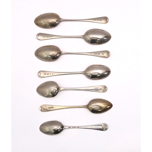 96 - Six 18th and 19th century silver Old English pattern dessert spoons - including a set of three Victo... 