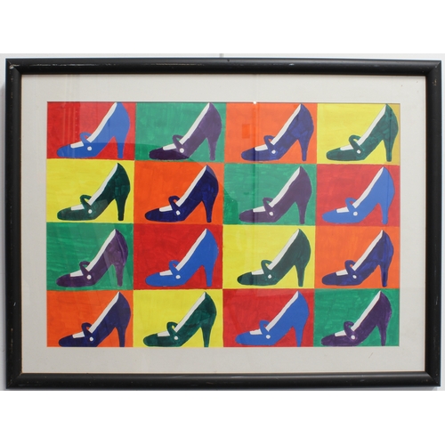 335 - Manner of Andy Warhol (20th century)
 Multi-coloured shoes
 gouache
 16½ x 24 in (42 x 61 cm); frame... 