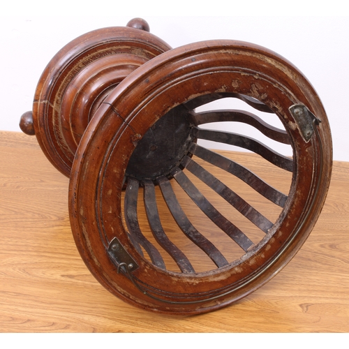 406 - A 19th century mahogany basket jardinière - with brass swing-handle, urn-shaped slatted body and tur... 