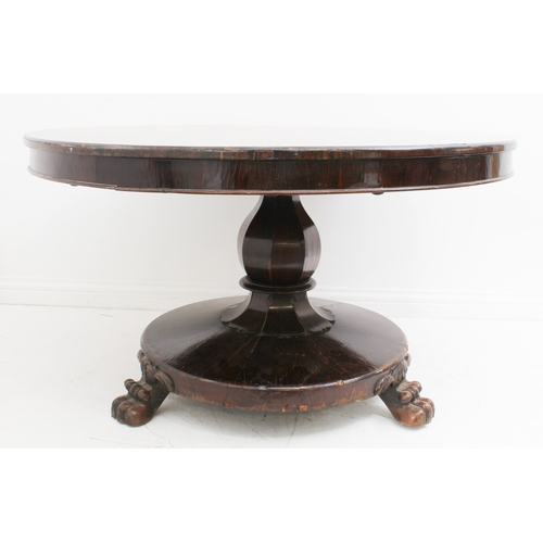 414 - A William IV radially veneered rosewood tilt-top breakfast table - the circular top with plain mould... 