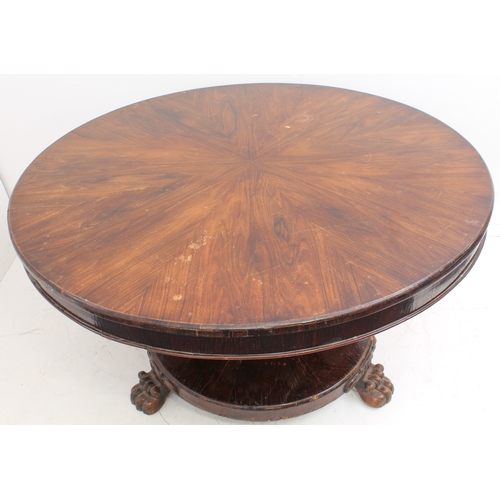 414 - A William IV radially veneered rosewood tilt-top breakfast table - the circular top with plain mould... 