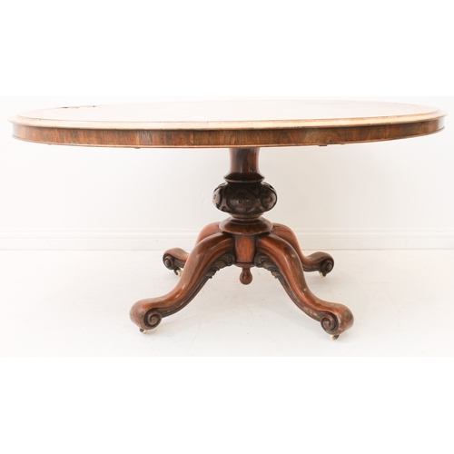 432 - A good quality mid-19th century rosewood, kingwood and marquetry oval tilt-top breakfast table - req... 