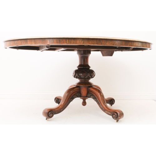 432 - A good quality mid-19th century rosewood, kingwood and marquetry oval tilt-top breakfast table - req... 