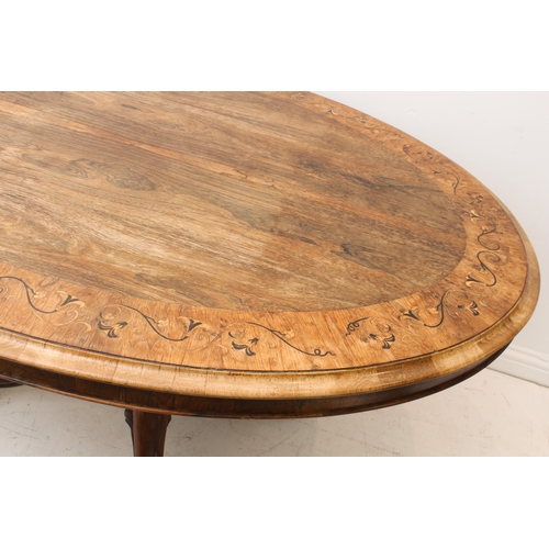 432 - A good quality mid-19th century rosewood, kingwood and marquetry oval tilt-top breakfast table - req... 