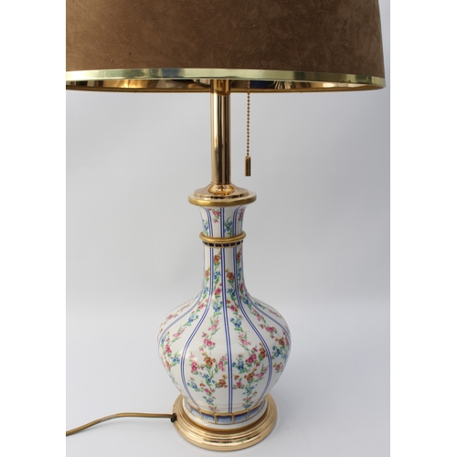 546 - A Sèvres-style porcelain vase lamp - modern, of bottle form with printed trailing pink, red and blue... 