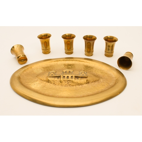 598 - A set of six WW2 trench art beakers formed from 25 mm shell cases (5.5 cm high, rim diam. 3.9 cm) an... 