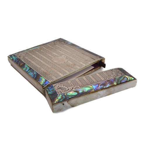 604 - A silver, abalone shell and mother of pearl card case