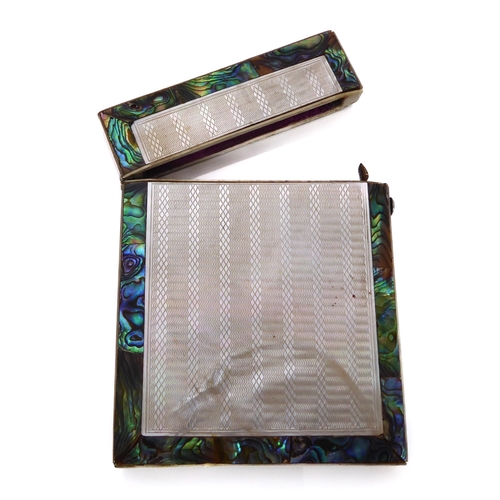 604 - A silver, abalone shell and mother of pearl card case