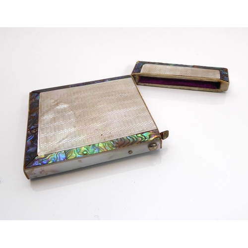 604 - A silver, abalone shell and mother of pearl card case