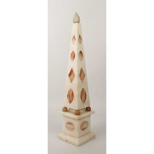 610 - A grand tour style alabaster obelisk - probably mid-20th century, the white alabaster obelisk with i... 