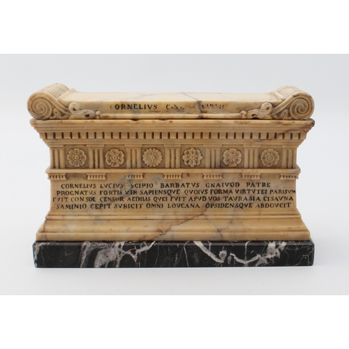 611 - A Grand Tour marble inkwell in the form of Scipio's tomb - in carved Sienna marble, the removable li... 