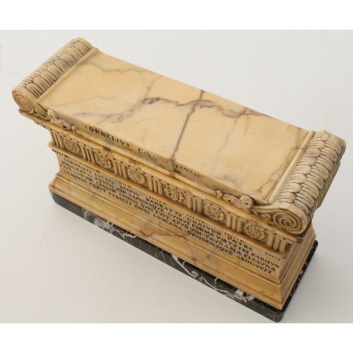 611 - A Grand Tour marble inkwell in the form of Scipio's tomb - in carved Sienna marble, the removable li... 