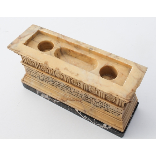 611 - A Grand Tour marble inkwell in the form of Scipio's tomb - in carved Sienna marble, the removable li... 