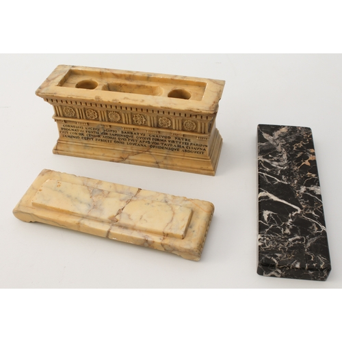 611 - A Grand Tour marble inkwell in the form of Scipio's tomb - in carved Sienna marble, the removable li... 