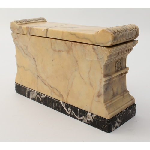 611 - A Grand Tour marble inkwell in the form of Scipio's tomb - in carved Sienna marble, the removable li... 