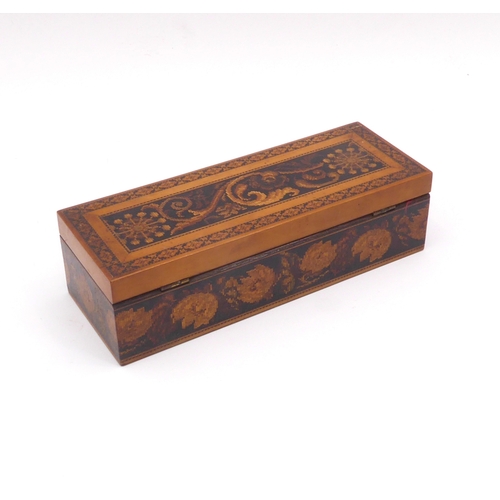 617 - A 19th century Tunbridge ware glove box by Edmund Nye - rectangular form, the lid with a central pan... 