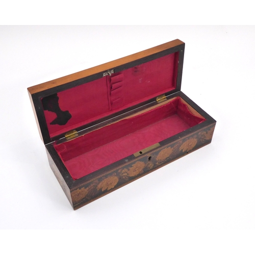 617 - A 19th century Tunbridge ware glove box by Edmund Nye - rectangular form, the lid with a central pan... 