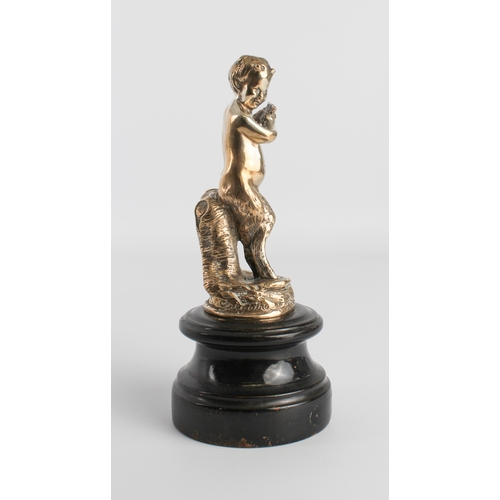 637 - A French car mascot modelled as Pan playing his pipe - silvered cast bronze signed 'Grégoire' to the... 