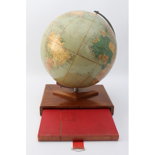 639 - A 1950s Philips Challenge table globe - scale 1:37,500,000, 13½ in diameter, on a chrome meridian ar... 