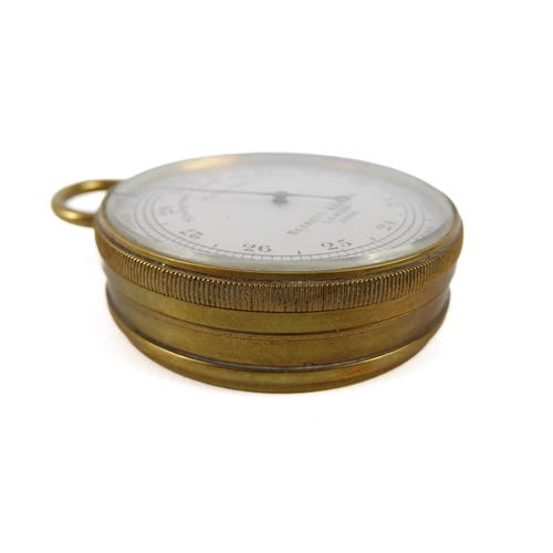 655 - A brass cased pocket barometer by Negretti & Zambra - no.25328, 5 cm diameter; together with a nicke... 