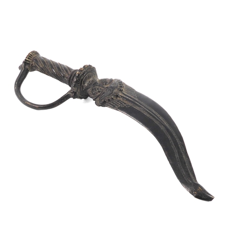 690 - An Indian ornamental bronze kris-type dagger - 20th century, with very dark brown patination, 27.5 c... 