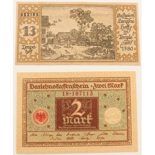 696 - Six Reichsbanknotes (first quarter 20th century) and eleven 1942 Protektorat Böhmen und Mähren defin... 