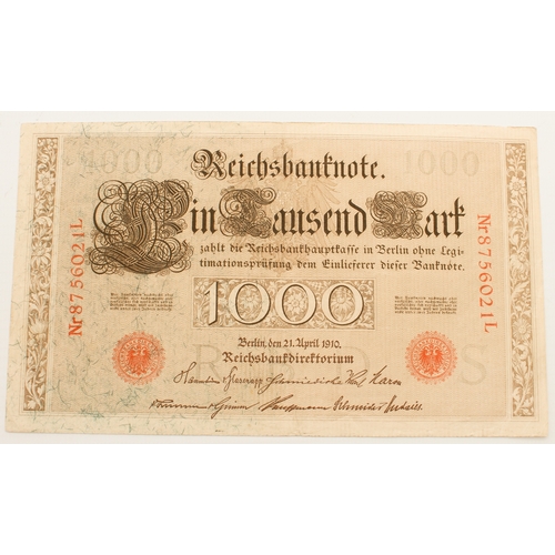 696 - Six Reichsbanknotes (first quarter 20th century) and eleven 1942 Protektorat Böhmen und Mähren defin... 