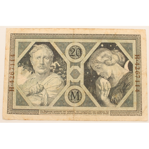 696 - Six Reichsbanknotes (first quarter 20th century) and eleven 1942 Protektorat Böhmen und Mähren defin... 