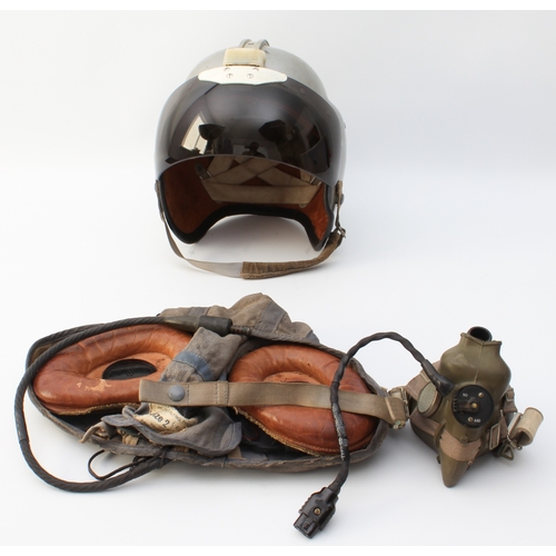 702 - A 1960s RAF pilot's 'bone dome' flight helmet - complete with leather 'donut' headphones and oxygen ... 