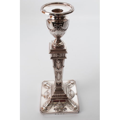 155 - A good pair of Elizabeth II silver candlesticks in the Adam taste - Barker Ellis Silver Co., Birming... 