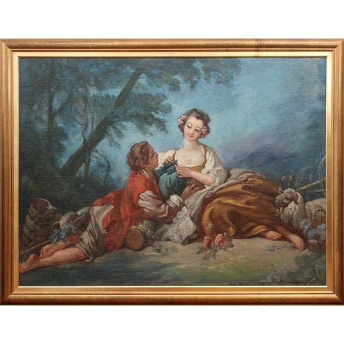 293 - Oil on canvas of a courting couple - signed 'Bouchard'