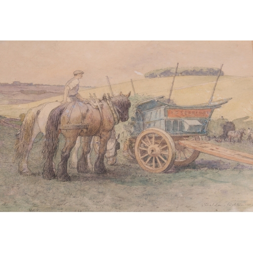 304 - Inglis Sheldon Williams (1870-1940)
 'Cotswold Hay Makers'
 watercolour, signed lower right, titled ... 