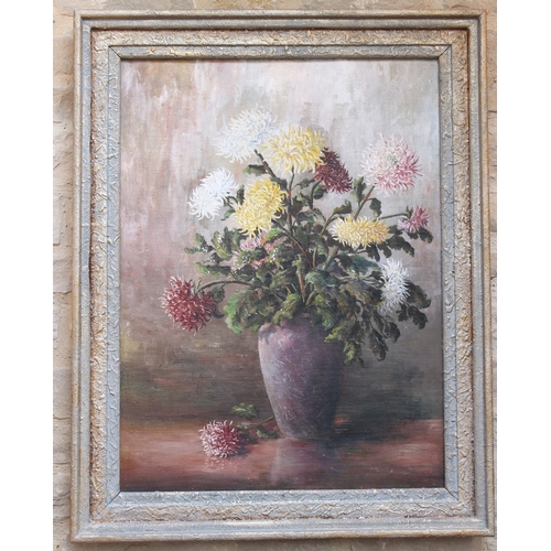 364 - W. Rischoff (20th century)
 Still life of dahlias in a vase
 oil on canvas, signed lower right, pain... 