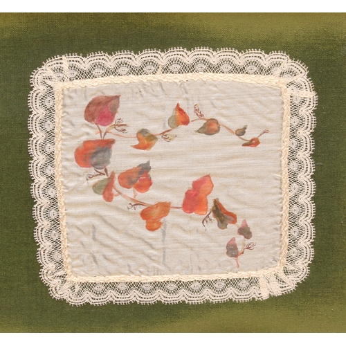 573 - Two framed sets of three 19th century handpainted lace handkerchiefs - each painted with a different... 