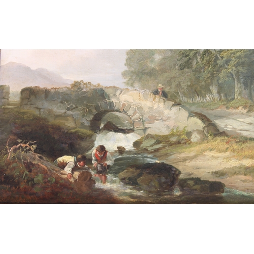 297 - attributed to William Frederick Witherington RA (British, 1785-1865)
 Fishing for minnows below a st... 