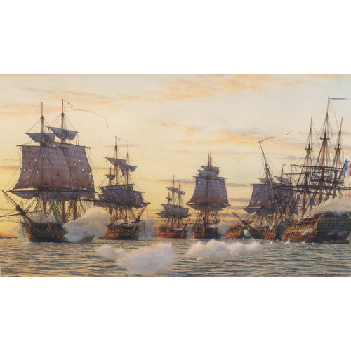 303 - Richard Mark Myers, PPRSM (b.1945)
 'The Battle of the Nile August 1st 1798'
 watercolour and bodyco... 