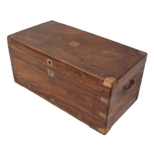 424 - A late 19th century brass bound camphorwood chest - with rebated ring handle to lid and brass side h... 