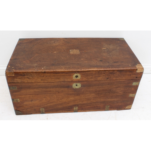 424 - A late 19th century brass bound camphorwood chest - with rebated ring handle to lid and brass side h... 