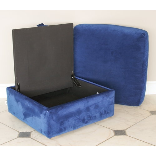 501 - A Loaf Chatnap Storage Footstool - square, upholstered in Royal blue velvet, the removable seat cush... 