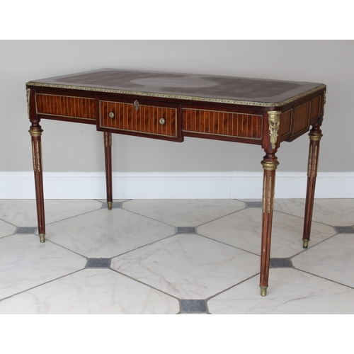 504 - A Louis XVI style mahogany, rosewood and kingwood bureau plat - late 20th century, the rectangular t... 