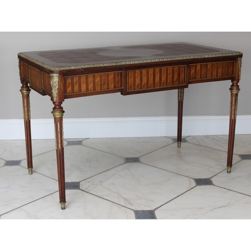 504 - A Louis XVI style mahogany, rosewood and kingwood bureau plat - late 20th century, the rectangular t... 