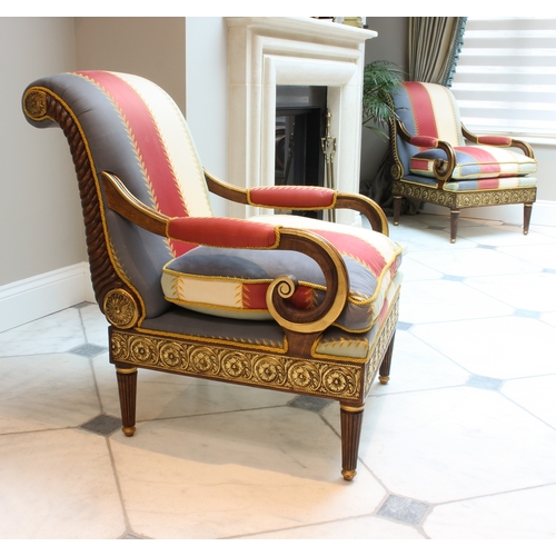 505 - A fine pair of Regence style stained beech and parcel gilt bergere armchairs - late 20th century, pr... 