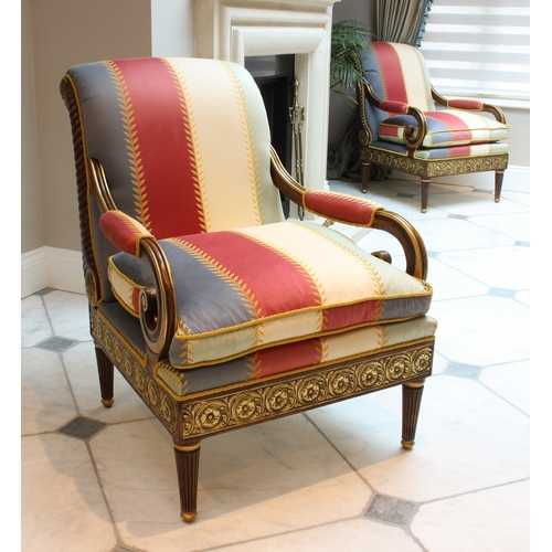 505 - A fine pair of Regence style stained beech and parcel gilt bergere armchairs - late 20th century, pr... 