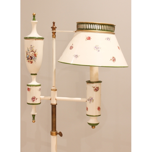 553 - A 19th century style tole style painted metal adjustable standard lamp - in the style of an oil lamp... 