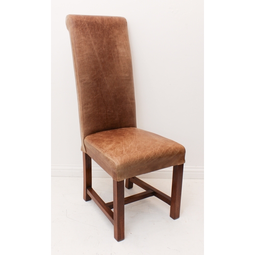 455 - A set of six rollback tan leather and cow hide dining chairs by Indigo of Matlock.