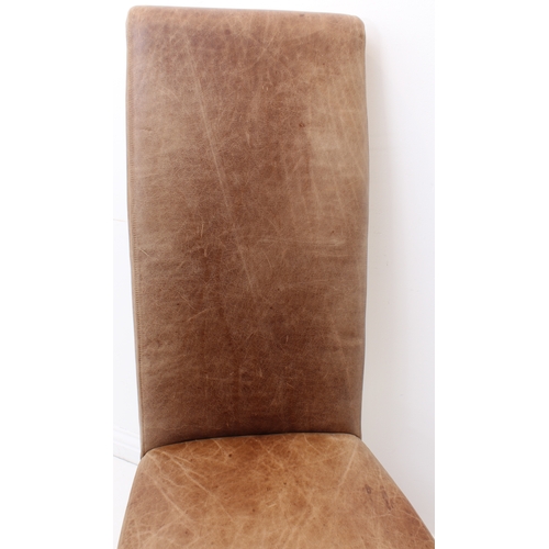 455 - A set of six rollback tan leather and cow hide dining chairs by Indigo of Matlock.